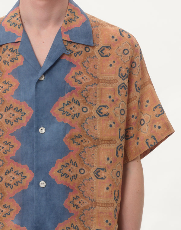 Camicia Da Bowling In Lino Con Stampa Voyage Imaginaire
