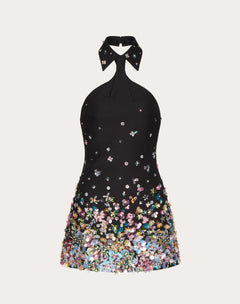 Abito Corto In Crepe Couture Ricamato