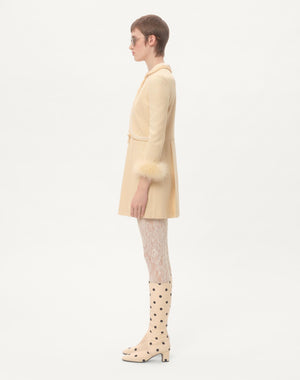 Abito Corto In Rustic Silk Con Piume