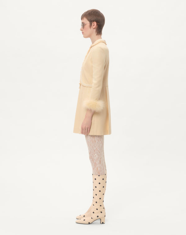 Abito Corto In Rustic Silk Con Piume