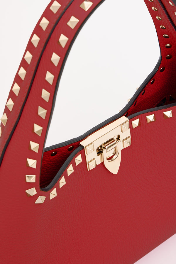 BORSA HOBO PICCOLA ROCKSTUD IN VITELLO GRANATO