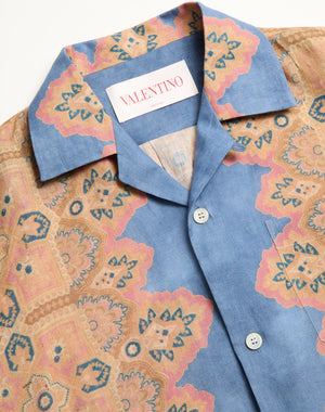 Camicia Da Bowling In Lino Con Stampa Voyage Imaginaire