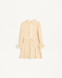 Abito Corto In Rustic Silk Con Piume