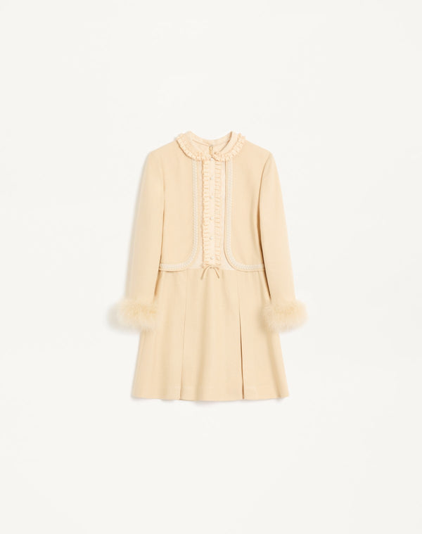 Abito Corto In Rustic Silk Con Piume