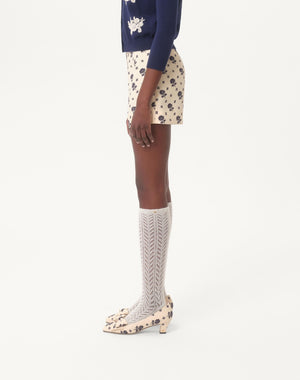 Shorts In Crepe Couture Fiorellino Blu Papier Floral 