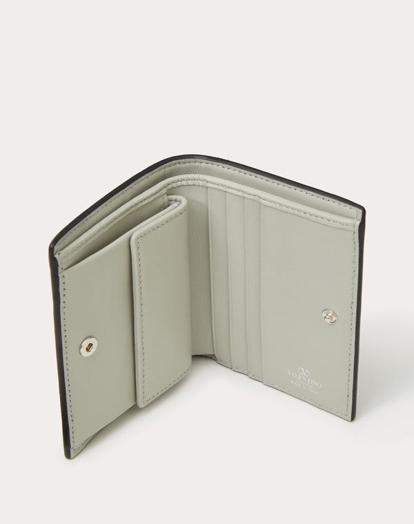 Portafoglio Compatto Vlogo Signature In Vitello Granato Metallizzato