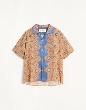 Camicia Da Bowling In Lino Con Stampa Voyage Imaginaire