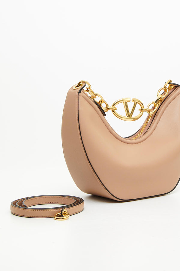 Hobo Piccola Vlogo Moon Bag In Vitello Granato Con Catena