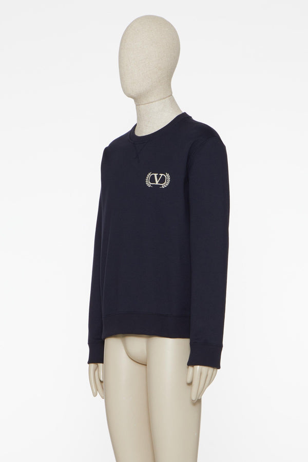 Felpa Girocollo In Cotone Con Ricamo Maison Valentino