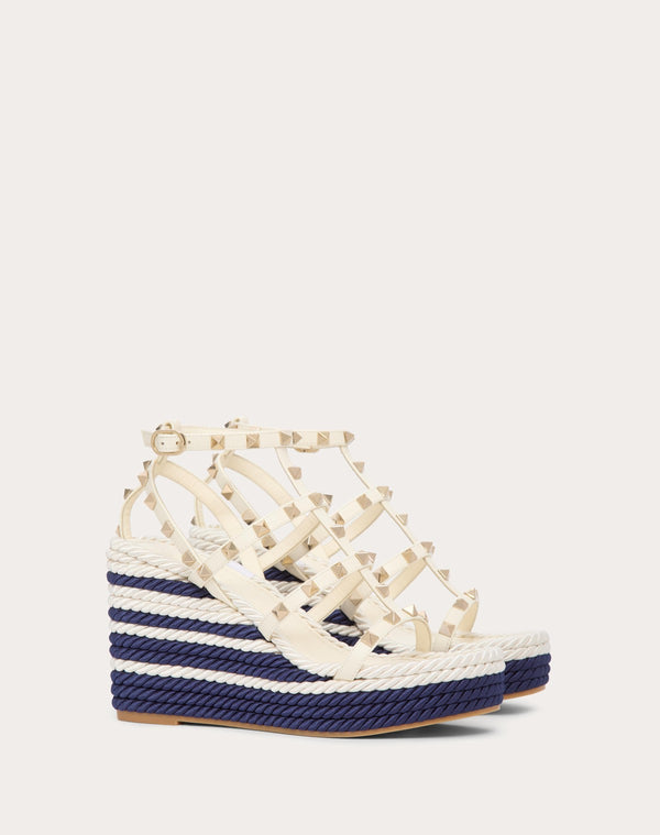 Sandalo Zeppa Rockstud Con Cinturini In Vitello 95Mm
