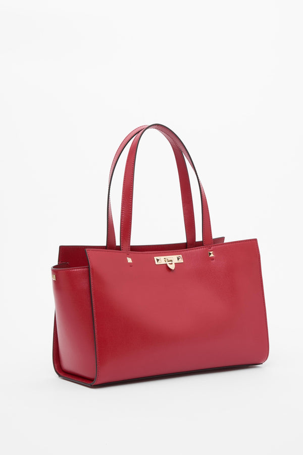 BORSA GRANDE ROCKSTUD FIERCE IN VITELLO GRANATO 