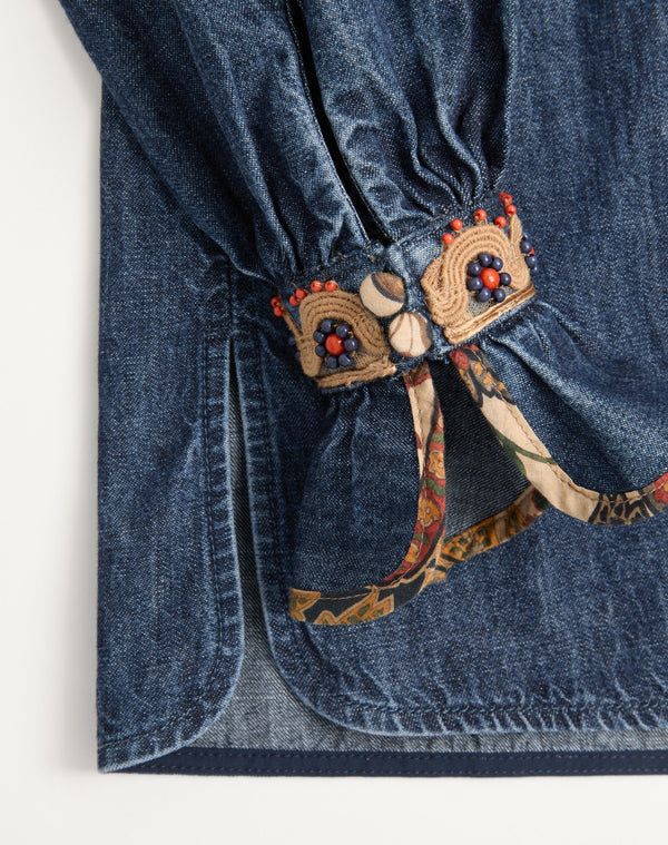 Top In Chambray Denim Ricamato 