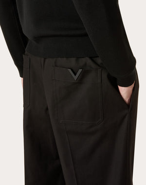 Pantalone In Canvas Di Cotone Stretch Con V Detail Gommata