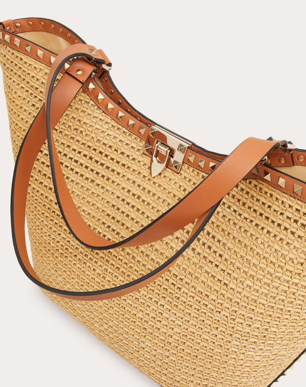 Borsa Shopping Rockstud In Rafia Intrecciata
