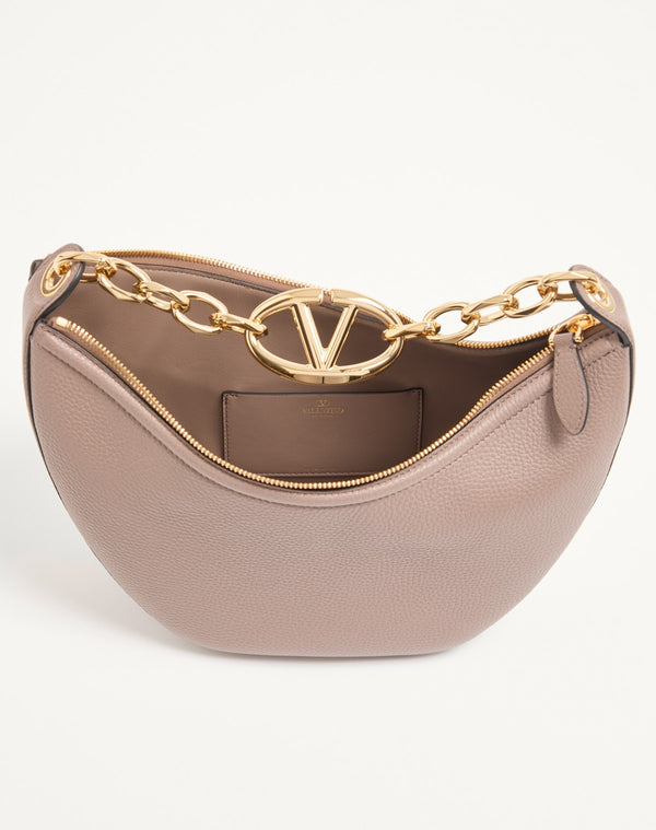 Hobo Piccola Vlogo Moon Bag In Vitello Granato Con Catena