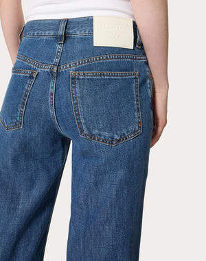 Pantaloni In Denim Blu Medio 