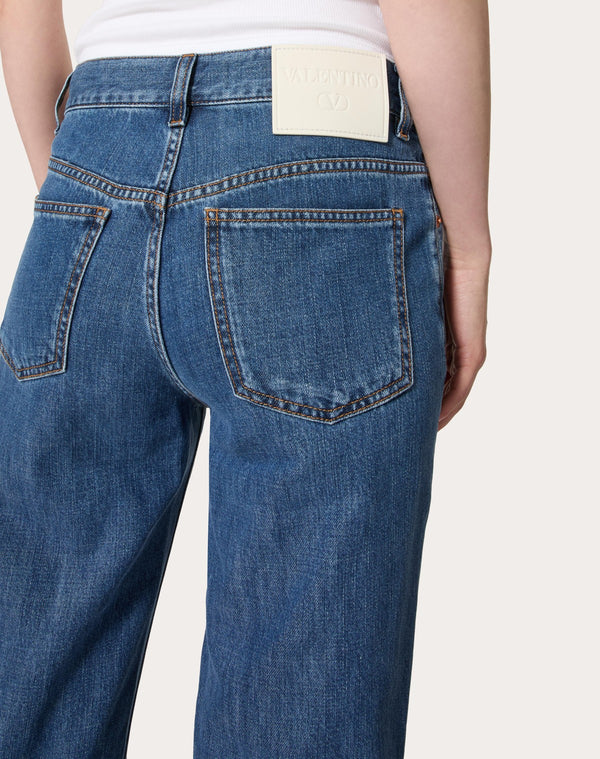 Pantaloni In Denim Blu Medio 