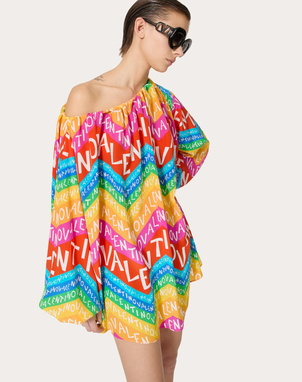 Abito Corto In Crepe De Chine Valentino Chevron24 