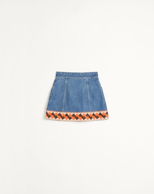 Gonna In Denim Con Bordi In Jacquard