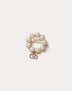 Spilla Vlogo Signature In Metallo, Perla E Cristalli Swarovski®