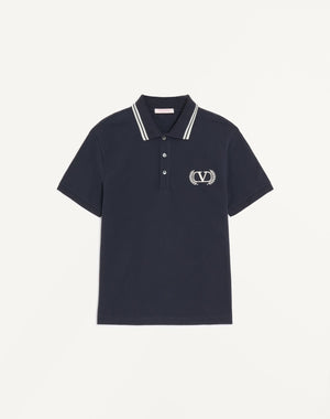 Polo In Piquet Di Cotone Con Ricamo Maison Valentino