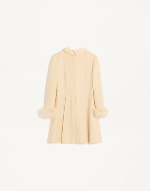 Abito Corto In Rustic Silk Con Piume