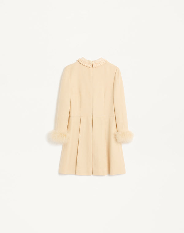 Abito Corto In Rustic Silk Con Piume