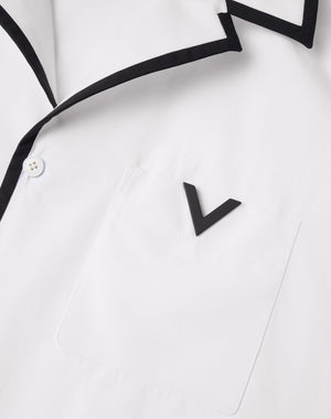 Camicia Da Bowling In Popeline Di Cotone Con V Detail Gommata