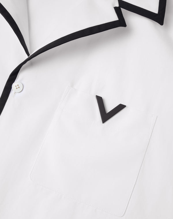Camicia Da Bowling In Popeline Di Cotone Con V Detail Gommata