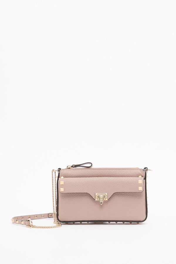 POUCH CON CATENA ROCKSTUD IN VITELLO GRANATO