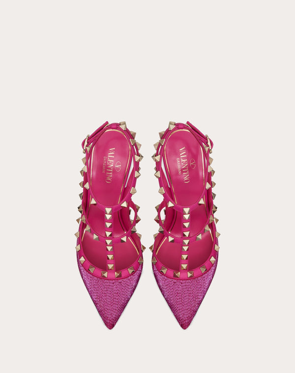 Décolleté Rockstud In Raso Con Ricamo All Over Tubes E Cinturini 100Mm