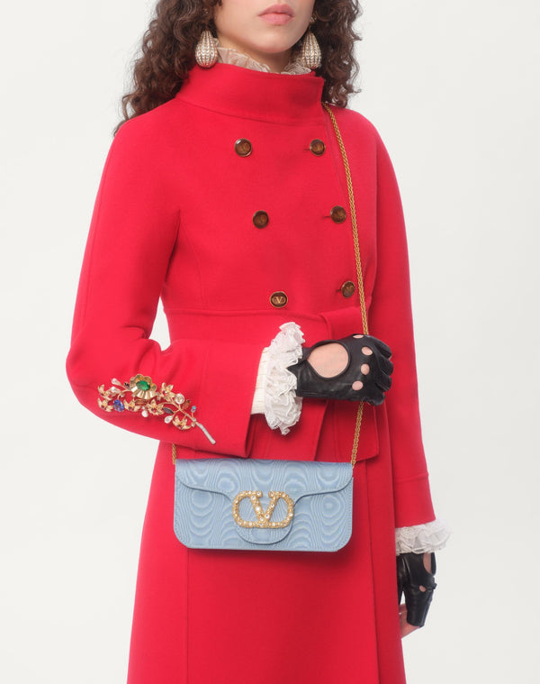 Clutch Valentino Garavani Locò In Tessuto Moiré Con Logo Gioiello