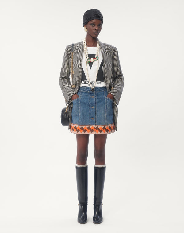 Gonna In Denim Con Bordi In Jacquard