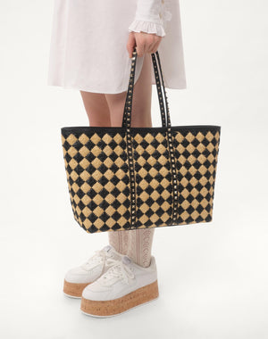Borsa Shopping Valentino Garavani Rockstud Ricamata In Rafia