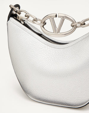 Mini Hobo Vlogo Moon Bag In Vitello Granato Metallizzato Con Catena