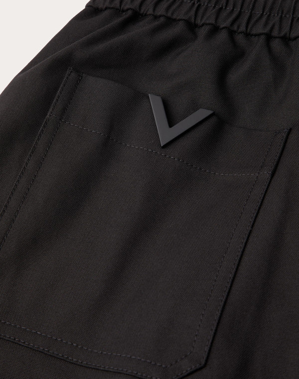 Pantalone In Canvas Di Cotone Stretch Con V Detail Gommata