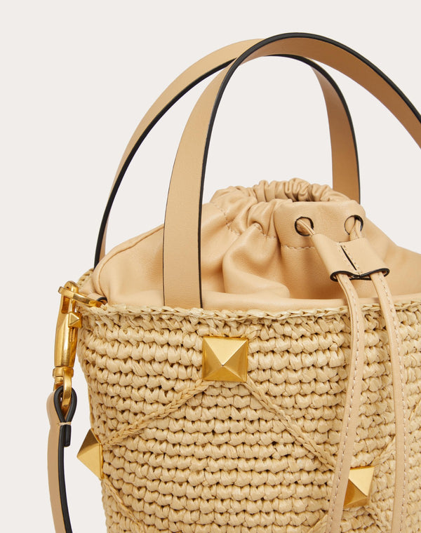Borsa A Secchiello Roman Stud In Rafia