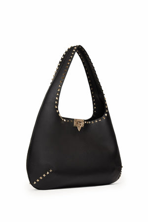BORSA HOBO PICCOLA ROCKSTUD IN VITELLO GRANATO