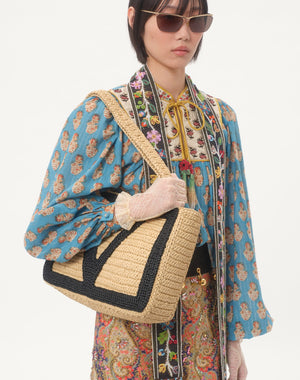 Borsa Shopping Media Valentino Garavani Viva Superstar In Rafia