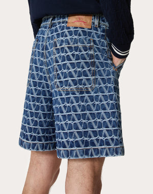 Bermuda In Denim Con Motivo Toile Iconographe