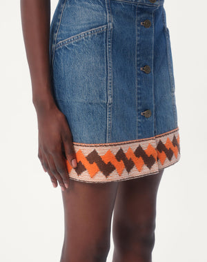 Gonna In Denim Con Bordi In Jacquard