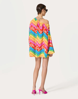Abito Corto In Crepe De Chine Valentino Chevron24 