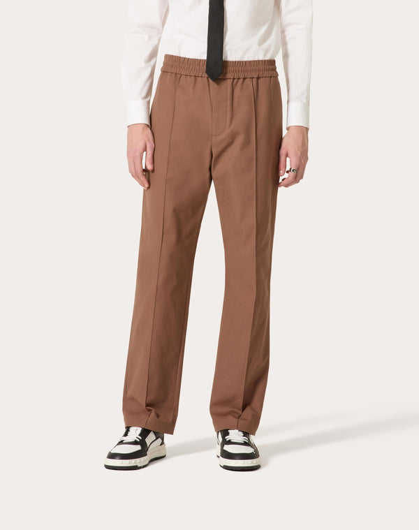 Pantalone In Canvas Di Cotone Stretch Con V Detail Gommata