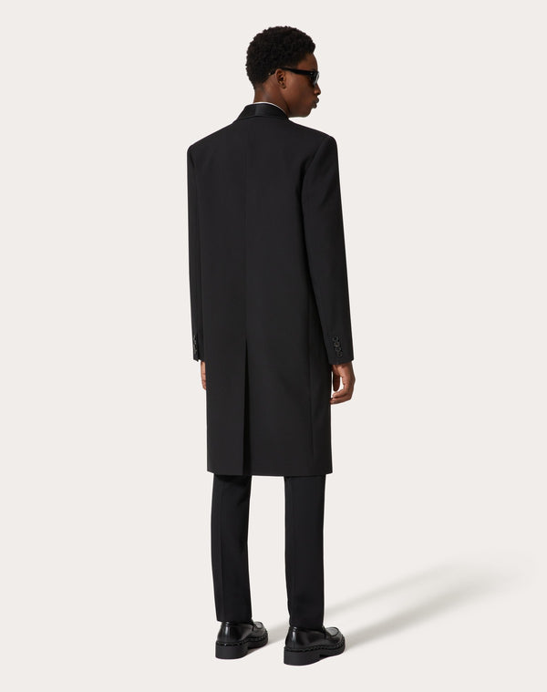 Cappotto Doppiopetto In Lana Con Collo A Sciarpa In Nylon