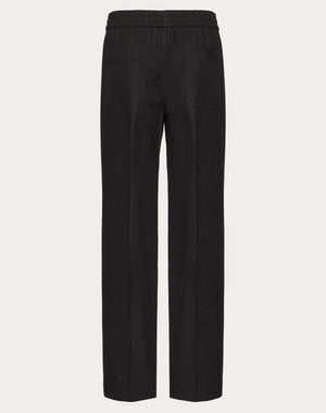 Pantalone In Canvas Di Cotone Stretch Con V Detail Gommata