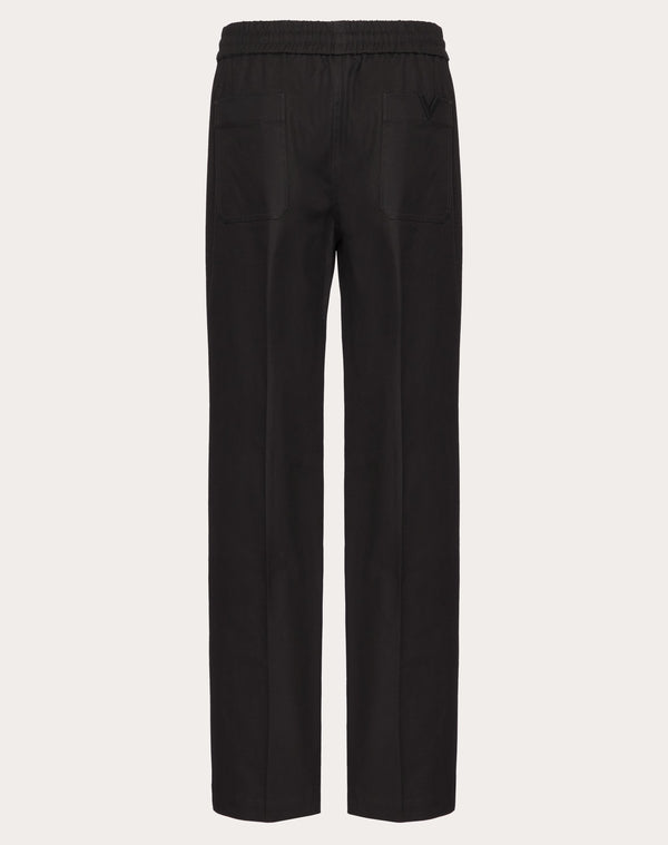 Pantalone In Canvas Di Cotone Stretch Con V Detail Gommata