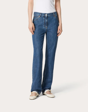 Pantaloni In Denim Blu Medio 