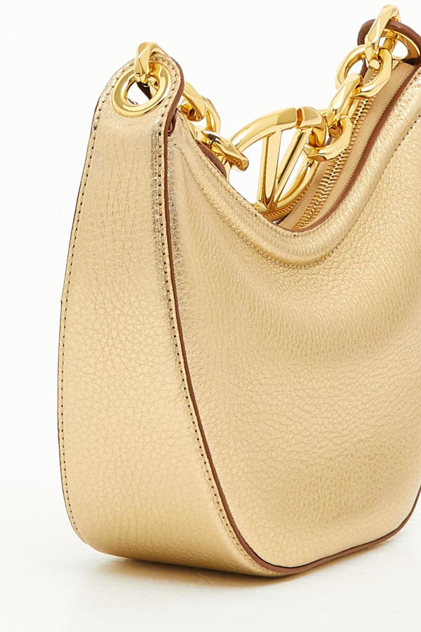 Mini Hobo Vlogo Moon Bag In Vitello Granato Metallizzato Con Catena