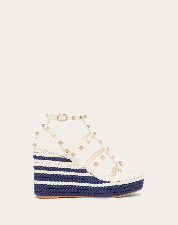 Sandalo Zeppa Rockstud Con Cinturini In Vitello 95Mm