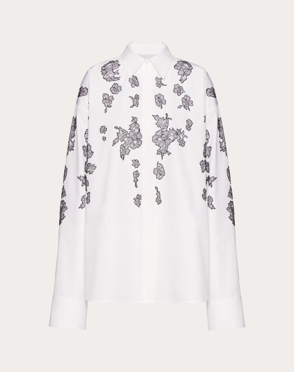 Camicia In Compact Popeline Ricamata